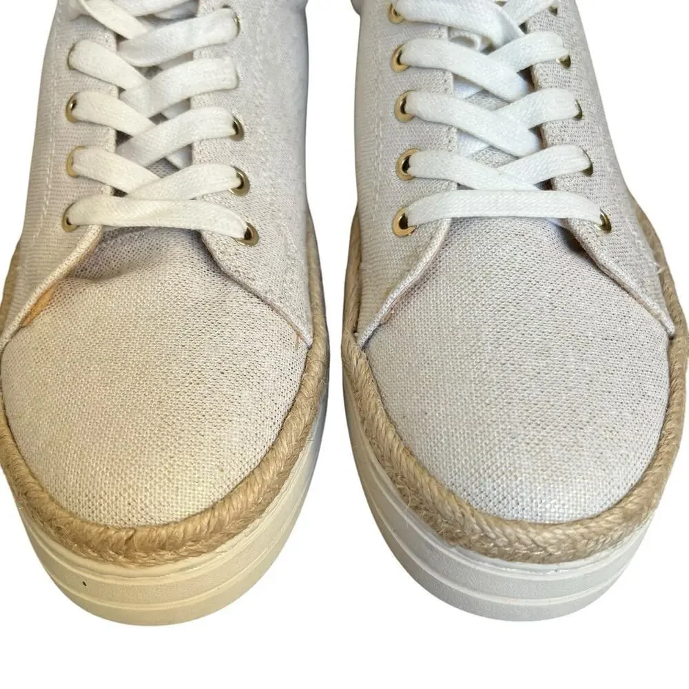 Jack Rogers Canvas Mia Metallic Gold White Tan Platform Sneakers 9.5 Espadrille